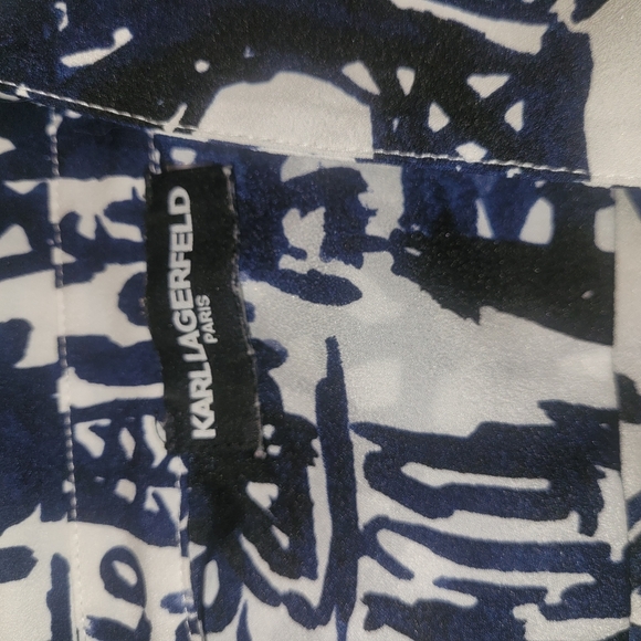 Karl Lagerfeld Blue and White Abstract Paris Button Front Shirt L - Picture 7 of 7